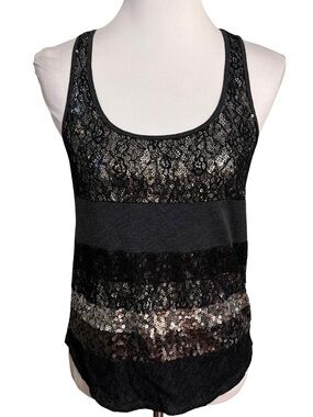 Express Black Lace Sequin Scoop Neck Tank Top